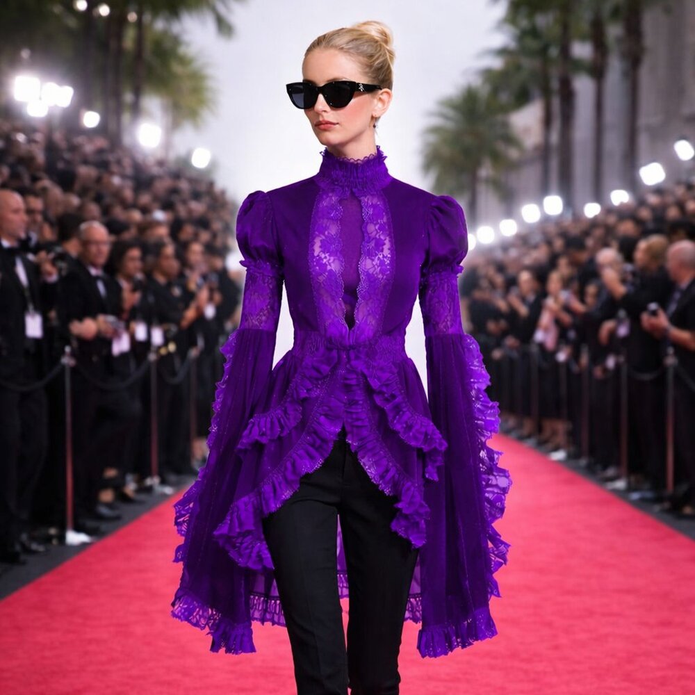 Purple Velvet & Lace Ruffled Jacket - Picture 2 of 7